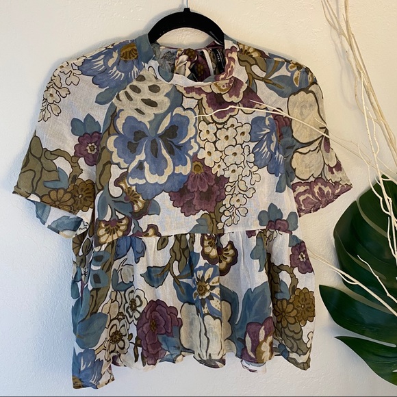 ZARA Flowy Floral High Neck Top - Picture 1 of 9